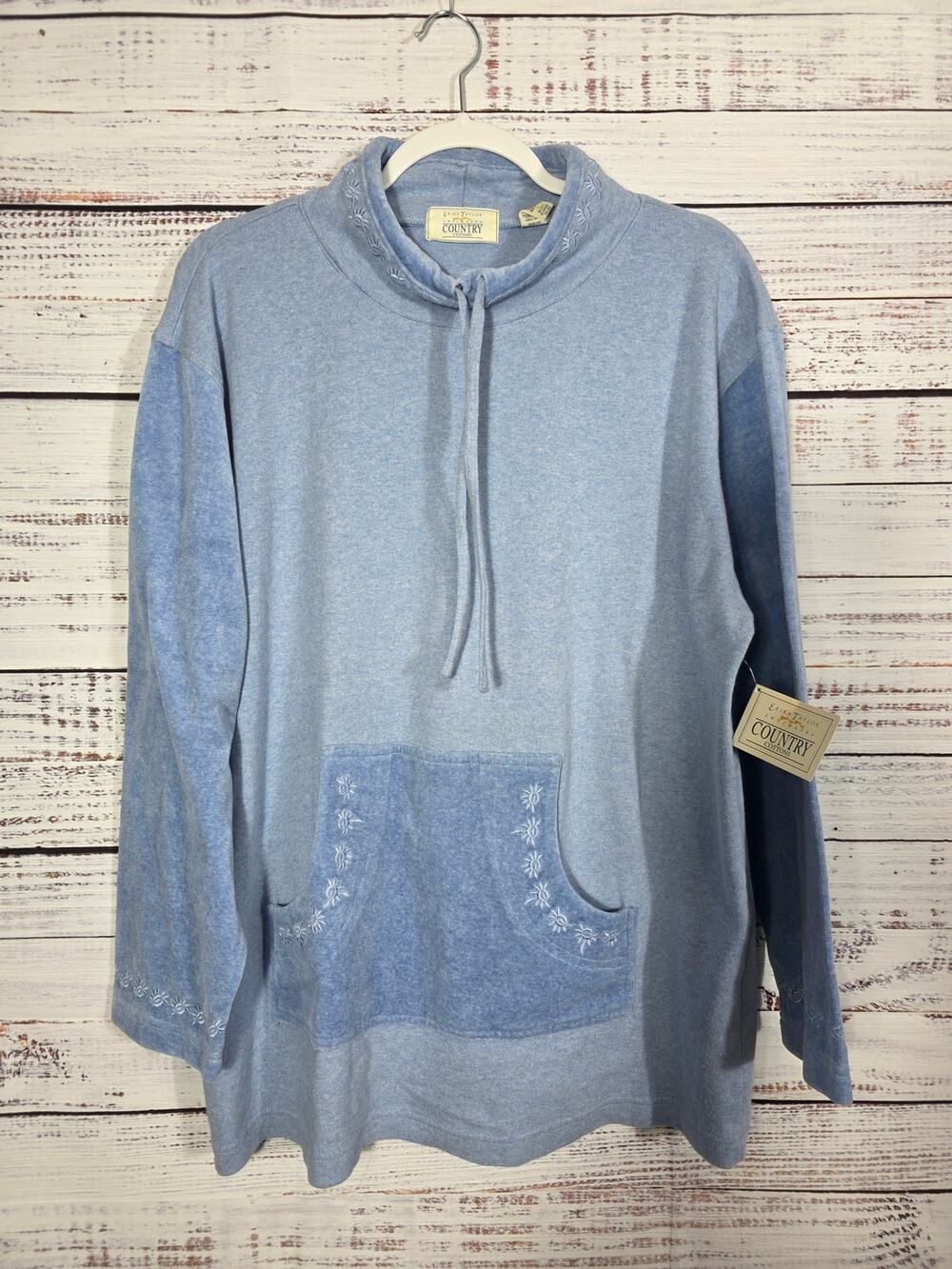 VTG Ericka Taylor Country Cottons L 100% Cotton Pullover NWT Blue Embroidered